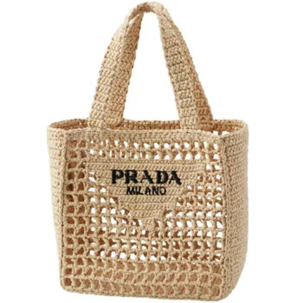 Prada Raffia Tote Bag Triangle Logo Straw - Picture 2 of 8